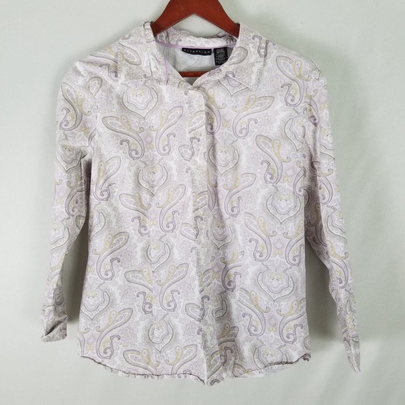Attention Shirt Womens XL Top Paisley Long Split Cuff Sleeve Collared Button Up - Picture 1 of 8